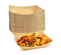 ECONX Small Kraft Food Trays Paper Plates 17X10cm Takeaway Food Boxes Cardboard Serving Tray Containers Water Oil Proof X 50