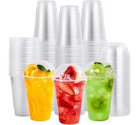 ECONX 50 X Smoothie Cups with Dome Lids 16oz Strong Clear Plastic Cups Reusable for Smoothies, Juice, Milkshakes, Iced Coffee, Slusly, Bubble Tea, Thick Drinks Perfect for Takeaway Restaurants