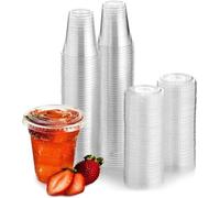 ECONX 50 X Smoothie Cups with Flat Lids 8oz Strong Clear Plastic Cups Reusable for Smoothies, Juice, Milkshakes, Iced Coffee, Slushy, Bubble Tea, Thick Drinks Perfect for Takeaway Restaurants