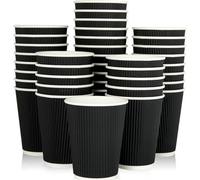 ECONX 500 X 12oz Disposable Coffee Cups Insulated Triple Wall Ripple Kraft Black Paper Coffee Cups for Takeaway Coffee, Tea or Hot and Cold Drinks for Cafes Offices Events or Parties