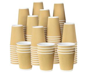 ECONX 500 X 12oz Takeaway Coffee Cups - Strong 3-PLY Disposable Kraft Paper Cups - Triple Walled Leak-Proof, Recyclable Insulated Brown Ripple Drinking Cups for Hot Drinks Coffee, Tea, Beverages