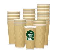 ECONX 500 X 20oz Kraft Ripple Paper Insulated Disposable Coffee Cups - Brown Hot Beverage Cup for Coffee, Tea, Cappuccino Leak-Proof Takeaway Coffee Cups for Home, Office and Cafes