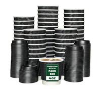 Econx 4Oz Black Disposable Kraft Paper Ripple Cups With Lids Leak Proof Insulated Triple Wall Takeaway Coffee Cup X 500Pk