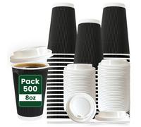 Econx 500 X 8Oz Black Takeaway Coffee Cups With White Lids Ripple Triple Wall Disposable Paper Coffee Cups