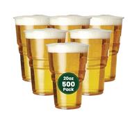 ECONX 500 x Clear Strong Plastic Full Pint Cups - 20oz Disposable Beer Glasses Tumblers - 660ml BPA-Free Plastic Cocktail Glasses with CE Marking - Recyclable for Parties Beer Cups for Any Events