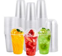 ECONX 500 X Smoothie Cups with Dome Lids 10oz Strong Clear Plastic Cups Reusable for Smoothies, Juice, Milkshakes, Iced Coffee, Slusly, Bubble Tea, Thick Drinks Perfect for Takeaway Restaurants