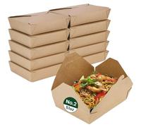 ECONX 51oz No.2 Kraft Takeaway Food Boxes 1450ML Cardboard Leak-Proof Biodegradable Kraft Deli Food Take out Containers For Sandwich, Cheesecake, Burger Snack Salad Lunch Boxes Party (50)