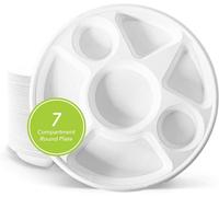 ECONX 7 Compartment Bagasse Plate Round Heavy Duty Super Strong Eco-Friendly Disposable Bagasse Plates Biodegradable Ideal for Birthday, Anniversary, BBQs, Picnics, Suitable for Hot & Cold Food (50)