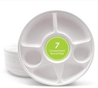 ECONX 7 Compartment Bagasse Plate Round Heavy Duty Super Strong Eco-Friendly Disposable Bagasse Plates Biodegradable Ideal for Birthday, Anniversary, BBQs, Picnics, Suitable for Hot & Cold Food (200)