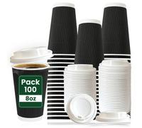 ECONX 8oz Disposable Black Paper Coffee Cups with Lids Takeaway Ripple Cups | Size: 50 Pieces ECONX Black 50 Pieces