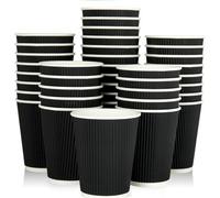 Econx 8Oz Disposable Paper Coffee Cups Triple Wall Ripple Kraft Black For Takeaway Hot And Cold Drinks Pack Of 100
