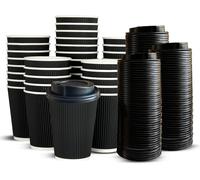 ECONX 8oz Disposable Paper Coffee Cups With Lid Triple Wall Ripple Cup x 500 in Black | Size: 500 Piece ECONX Black 500 Piece