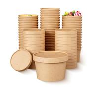 Econx 8Oz Disposable Paper Soup Cups Food Containers With Lids Paper Bowl Brown Kraft Takeaway Tubs X 100Pk