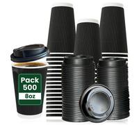 ECONX 8oz Disposable Paper Coffee Cups With Lid Triple Wall Ripple Cup x 500 in Black | Size: 500 Piece ECONX Black 500 Piece