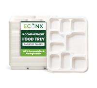ECONX 9 Compartment Bagasse Plates Rectangular 200 Pack Strong Eco-Friendly | Biodegradable Heavy-Duty Microwave & Freezer, Leak-Proof Divided Dinner Plate for Meals, BBQ, Party, Picnic , Lunch, Catering