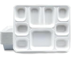ECONX 9 Compartment Bagasse Rectangular Plate 50Pcs Super Strong Eco-Friendly Disposable Bagasse Plates Biodegradable Perfect for Any Occasion for Lunch, Buffet, and Party Restaurants, Food Truck