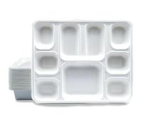 ECONX 9 Compartment Bagasse Rectangular Plate Heavy Duty Super Strong Eco-Friendly Disposable Bagasse Plates Biodegradable