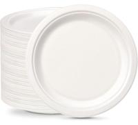 ECONX 9 Inch Disposable Sugarcane Bagasse Plates Small Round Paper Plates Starters and Desserts Plate Eco Friendly Biodegradable Compostable Plates for Picnics BBQs Parties Daily Use (100)