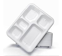 ECONX Bagasse 5 Compartment Food Tray Plate for Serving Party Compostable Plates Eco-Friendly Disposable Sugarcane Paper Trays for Restaurants, Parties, Special Events for Types of Food Service (100)