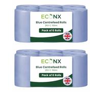 ECONX Blue Centrefeed Rolls 2-Ply Paper Towel - 150m Length Embossed Paper Hand Towels Super Absorbent Commercial Cleaning and Kitchen Rolls for Home, Office, Workshop (6 Count (Pack of 2))