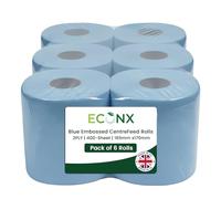 ECONX Blue Centrefeed Rolls 6 Pack - 2 Ply 400 Sheets Embossed Super Absorbent & Strong Blue Roll Paper Towel Tissue - for Home, Office, Kitchen, Bathroom, Garage, Restaurant (400 Sheet (Pack of 6))