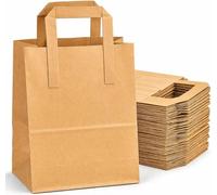 ECONX Brown Kraft Paper Bags With Handles,100 Pack Medium (10 x 8.5 x 4.5") | Kraft SOS Carrier Bag Strong Takeaway, Grocery, Retail & Food Delivery Paper Bags , Bakery, Restaurants, Catering