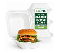 Econx Clamshell Bagasse Takeaway Burger Boxes 6X6 Inch Biodegradable Food Boxes 450Ml Pack Of 100