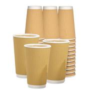 ECONX Coffee Cups Disposable 16oz Ripple Paper Cups for Tea, Hot Drinks, Triple Walled Insulated Disposable Cups, Takeaway Coffee Cups, Leakproof Paper Cups,Ideal for Cafe,Office, Events(Pack of 100)