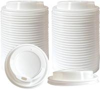 Econx White 12Oz Plastic Sip-Through Lids For Paper Disposable Coffee Cups Lids 90mm Leak Proof Secure Fit Lid X 500