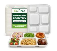 ECONX Disposable 6 Compartment Bagasse Plates 100 Pack Food Tray Plate | Biodegradable Heavy-Duty Microwave & Freezer, Leak-Proof Divided Dinner Plate for Meals, BBQ, Party, Picnic, Lunch, Catering