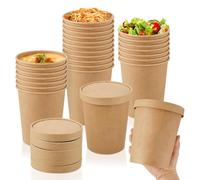 ECONX Disposable Soup Containers with Lids Paper Bowl Brown Kraft Takeaway Paper Soup Cups Takeaway Tubs for Hot or Cold Food Ice Cream, Dessert, Sundae, Frozen Yogurt, Deli Containers (25, 32oz)