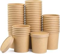 ECONX Disposable Soup Containers with Lids Paper Bowl Brown Kraft Takeaway Paper Soup Cups Takeaway Tubs for Hot or Cold Food Ice Cream, Dessert, Sundae, Frozen Yogurt, Deli Containers (100, 16oz)