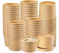 ECONX Disposable Soup Containers with Lids Paper Bowl Brown Kraft Takeaway Paper Soup Cups Takeaway Tubs for Hot or Cold Food Ice Cream, Dessert, Sundae, Frozen Yogurt, Deli Containers (25, 8oz)