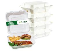 ECONX Eco-Friendly 3 Compartment Bagasse Clamshell Takeaway Boxes 9x9 Inch 100pcs Takeaway Container Compostable Biodegradable Disposable Meal Food Box Container Food Lunch Box