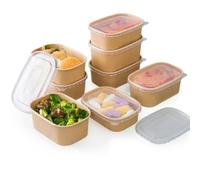 ECONX Kraft Food Containers with Plastic Lids PP Rectangular Takeaway Food Box Heavy-Duty | Leakproof and Oil-Proof Kraft Paper Salad Box Bowls Deli Tubs (100, Brown, 500ml)