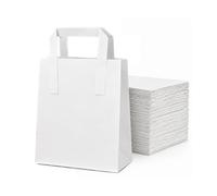 Econx Large White Kraft Paper Bags With Handles Biodegradable Sos Takeaway Party Carrier Bags X 100Pcs