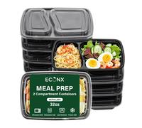 ECONX Meal Prep Food Container With Lid 2 Compartment 32oz Plastic Lunch Box in Black | Size: 50 Pieces ECONX Black 50 Pieces