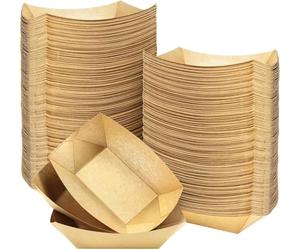 ECONX Medium 900ml Brown Kraft Paper Food Trays Serving Plates Boat Takeaway Bowls Boxes Disposable Containers for Chips Nacho Hotdog Sandwich Burger BBQ Birthday Party Camping (50)
