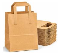 Econx Medium Brown Kraft Paper Bags With Handles Biodegradable Sos Takeaway Party Carrier Bags X 250Pcs