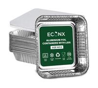 Econx No9 Large Aluminium Foil Containers With Lid 9X9" Takeaway Catering Meal Prep Foil Baking Tray Pack Of 50