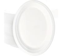 ECONX Strong Disposable Oval Plates Super Rigid Biodegradable Dinner Plates 10"x8" Compostable Large Disposable Party Plates for Hot and Cold Food for Birthday Party Christmas Party BBQ (200)