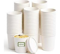 ECONX White Kraft Soup Containers with Lids (12oz / 340ml - 25 Pack) Leak-Resistant Takeaway Paper Soup Bowls for Hot and Cold Foods for Ice Cream, Dessert and Deli Containers