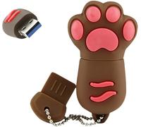 Ecoodisk 128GB USB 3.0 Flash Drive Cartoon Novelty Lovely Cat Paw Memory Stick Silicone Rubber Ainmal Pendrive Brown, 128GB-catpaw-brown3.0