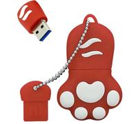 Ecoodisk 128GB USB 3.0 Flash Drive Cartoon Novelty Lovely Cat Paw Memory Stick Silicone Rubber Ainmal Pendrive Red