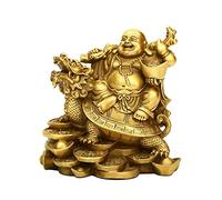 Ecoodisk Brass Ruyi Laughing Buddha and Turtle - Fortune, Good Luck, Health Buddha Home Office Decoration, Brass Ornament,12CM