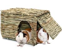 Ecoodisk Extra Large Grass House Large Wood Guinea Pig Hideout Hand Woven Natural Grass Hideaway Foldable Bed Hut Small Animals Pets Houses Hideouts for Bunny Guinea Pig Chinchilla Ferret