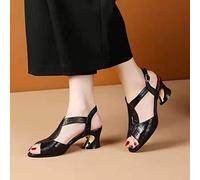 Ecoodisk Fish Mouth Sandals, Medium and Thick Heels, Stylish, Comfortable with Soft Bottom and Straps, Summer 2022