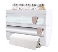 Ecoodisk Kitchen Roll Dispenser, 3 in 1 Wall Mounted Cling Film and Foil Cutter, Multifunctional Paper Holder Storage Rack, B