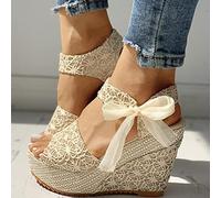 Ecoodisk Lace Leisure Women Wedges Heeled Women Shoes Summer Sandals Party Platform High Heels Shoes-Gold,38