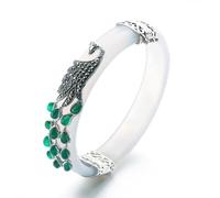 Ecoodisk Natural green jadeite bracelet with precious silver silver stones 925 hand pattern unique jewelry chinese style classic silver jewelry,A